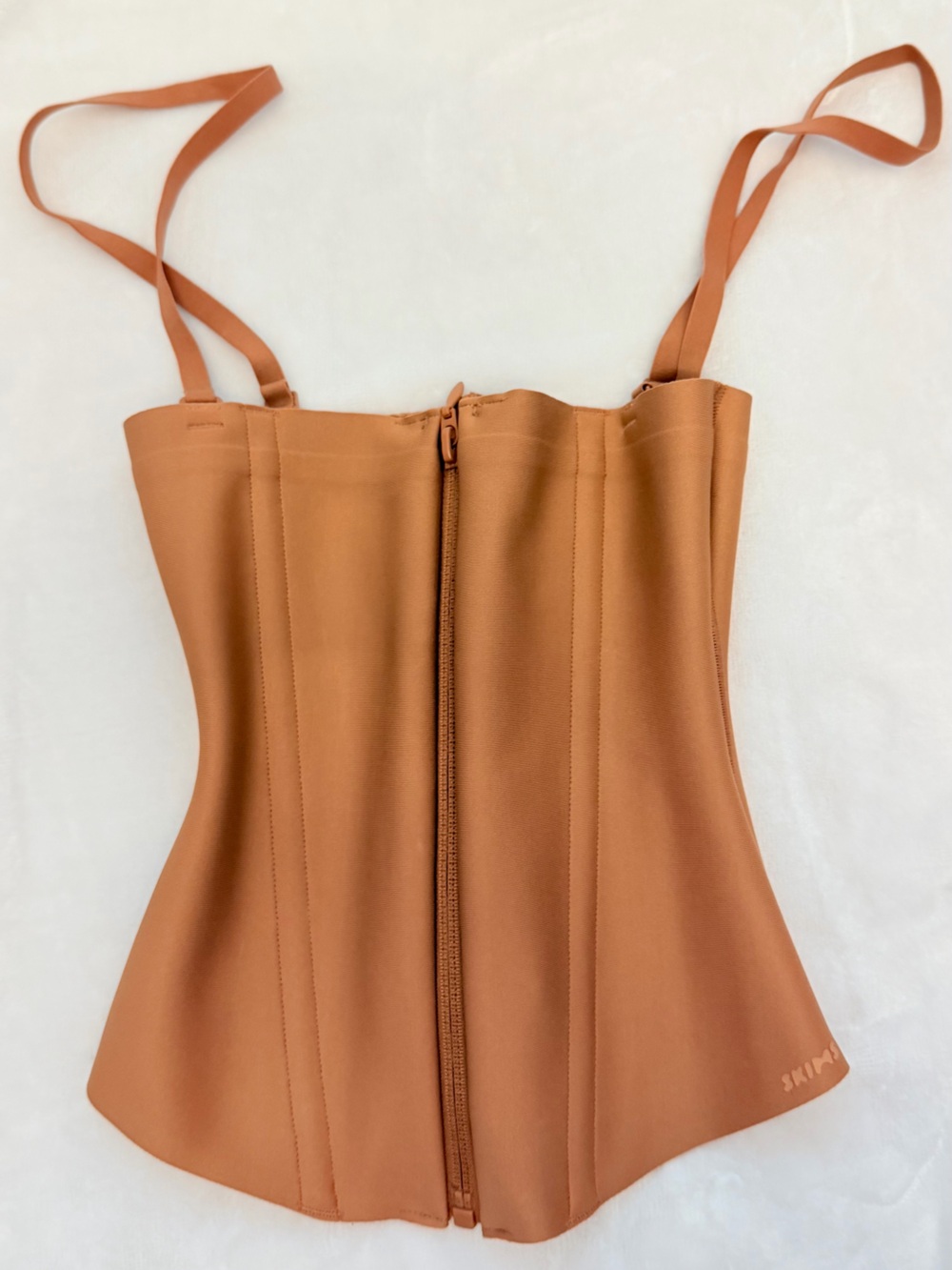 SKIMS Rust Brown Structured Corset Bodysuit with Front Zip